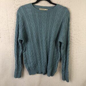 Peruvian Link Sweater Womens L Blue 100% Alpaca Cable Knit Quiet Luxury Preppy
